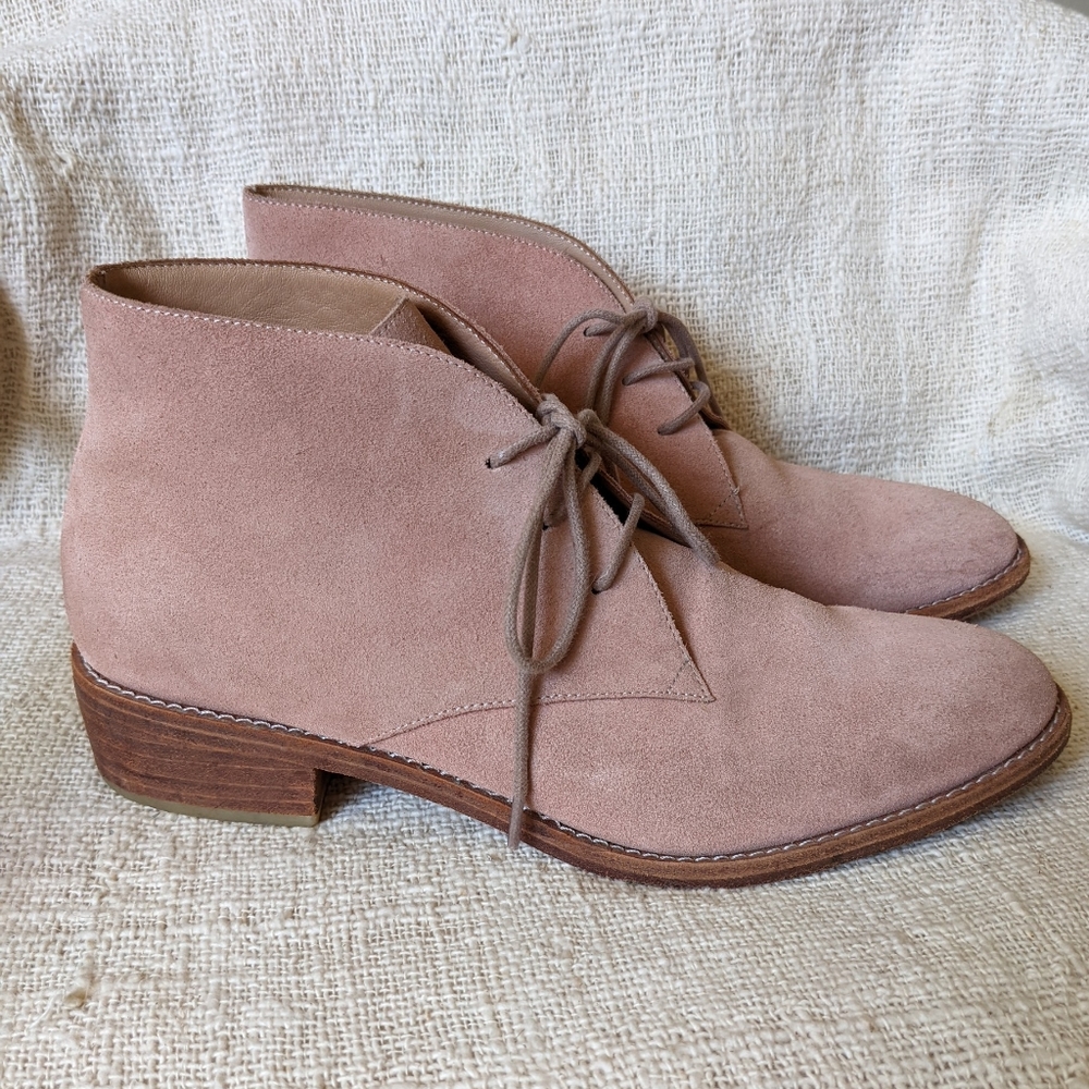 Huma Blanco Anthropologie Blush Rose Pink Suede Manuela Lace-Up Chukka Booties